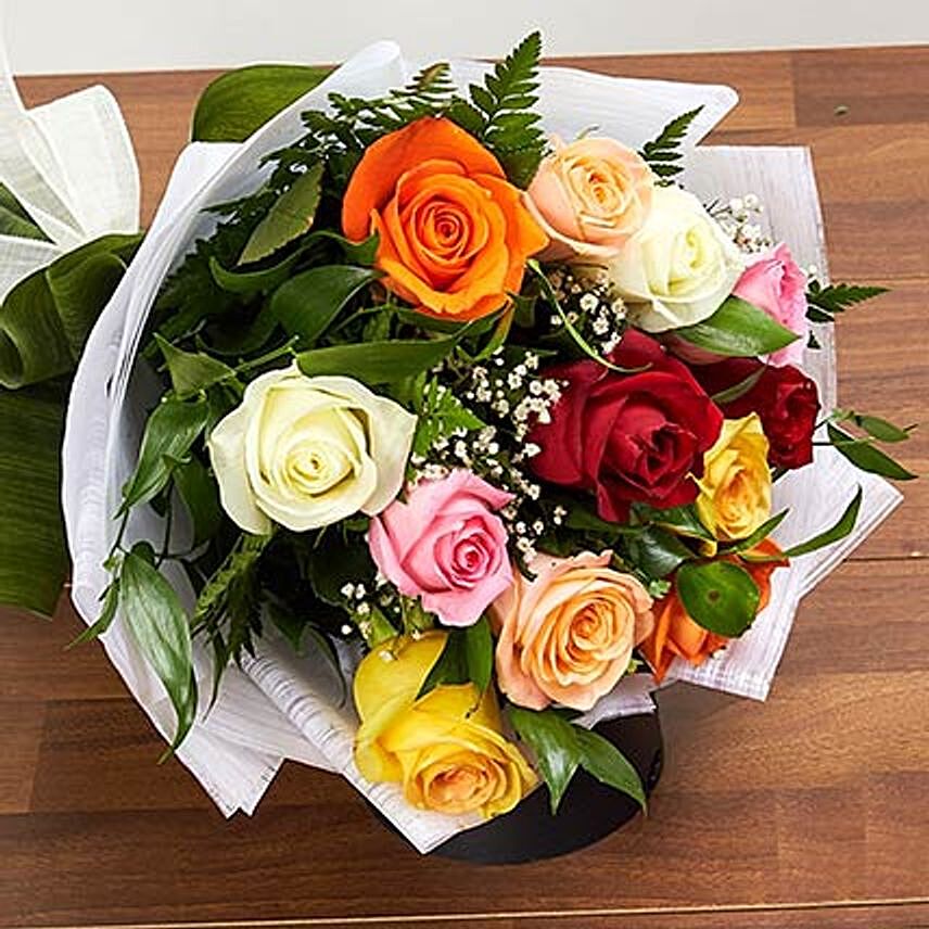 12 Mixed Color Roses Bouquet: Gift Delivery in Bahrain