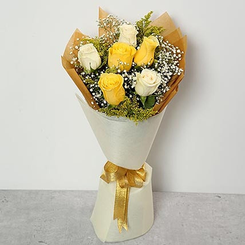 White and Yellow Roses Bouquet EG:  flowers to Egypt