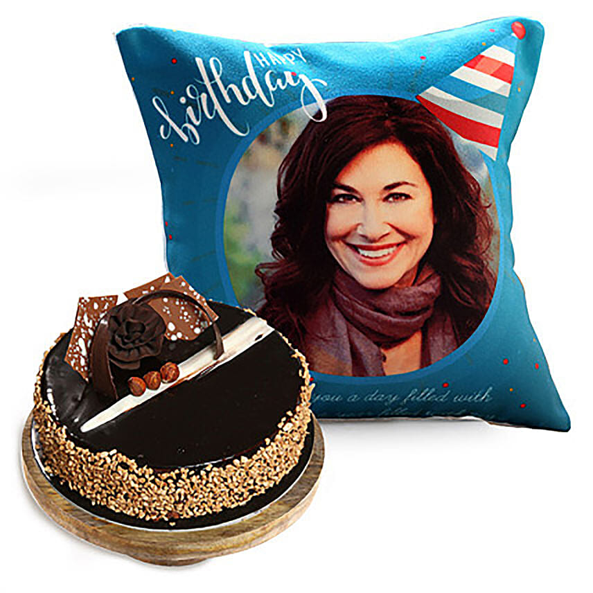 Birthday Cushion With Rose Noir Cake: Send Gifts to Kuwait