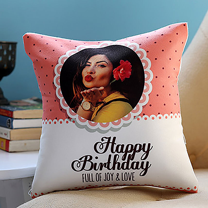 Personalised Joy And Love Birthday Cushion: 