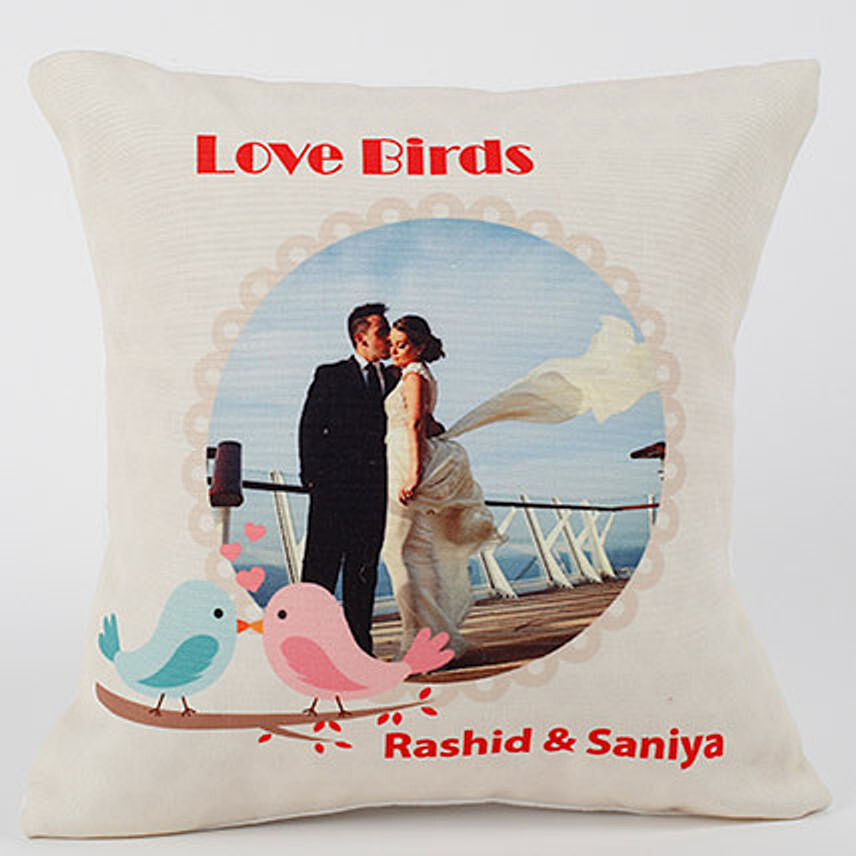 Love Birds Personalized Cushion: Customized Gifts for Wedding