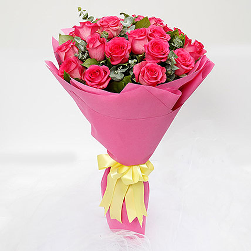 Ravishing 20 Dark Pink Roses Bouquet: Pink Flower Bouquet
