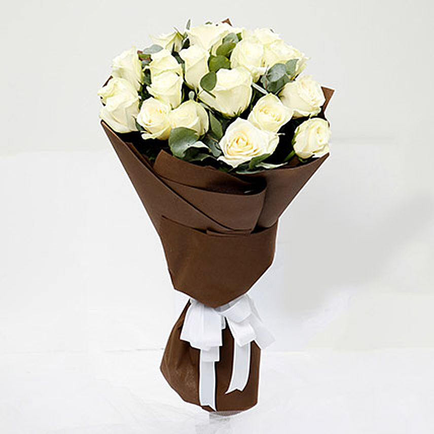 Serene 20 White Roses Bouquet: White Flowers Bouquet