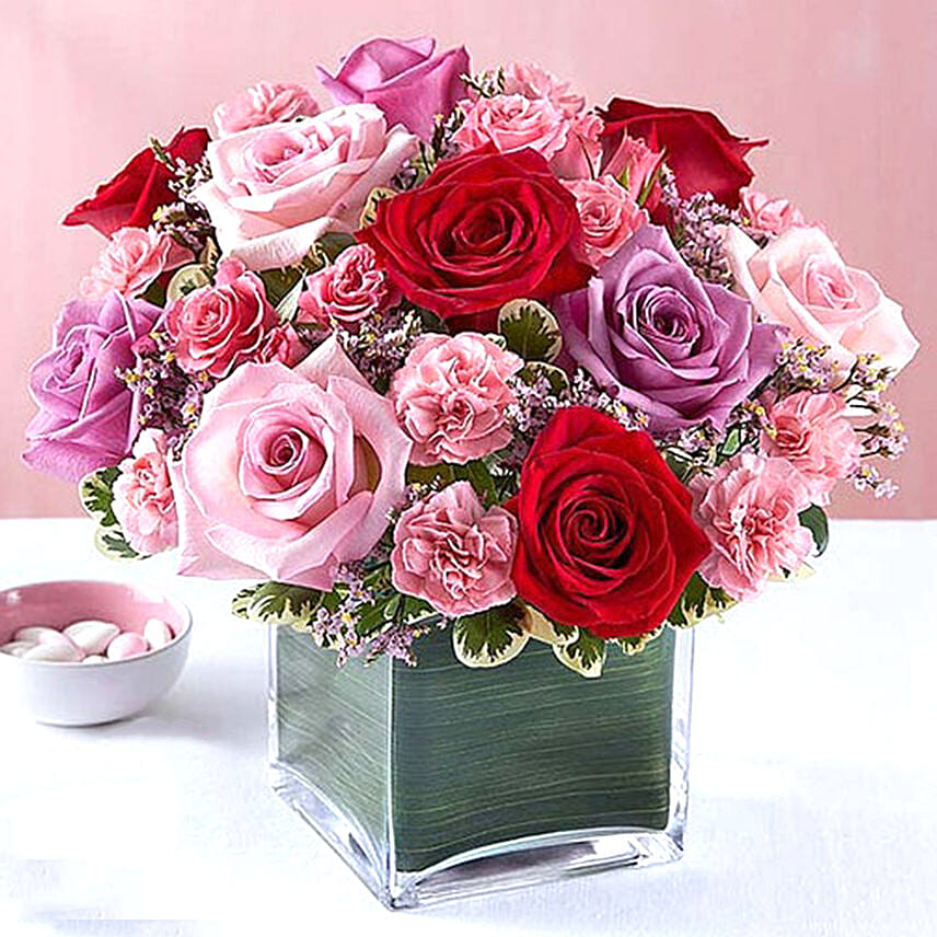 Bright Roses Vase: Purple Flowers