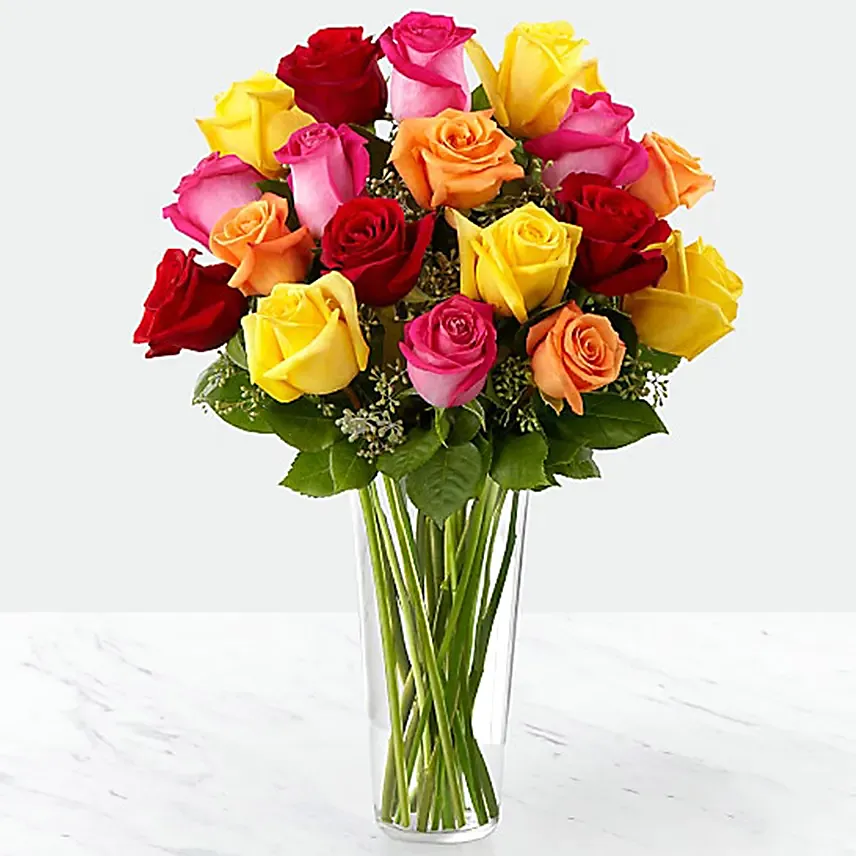 Vase Of Vivid Roses: Birthday Roses