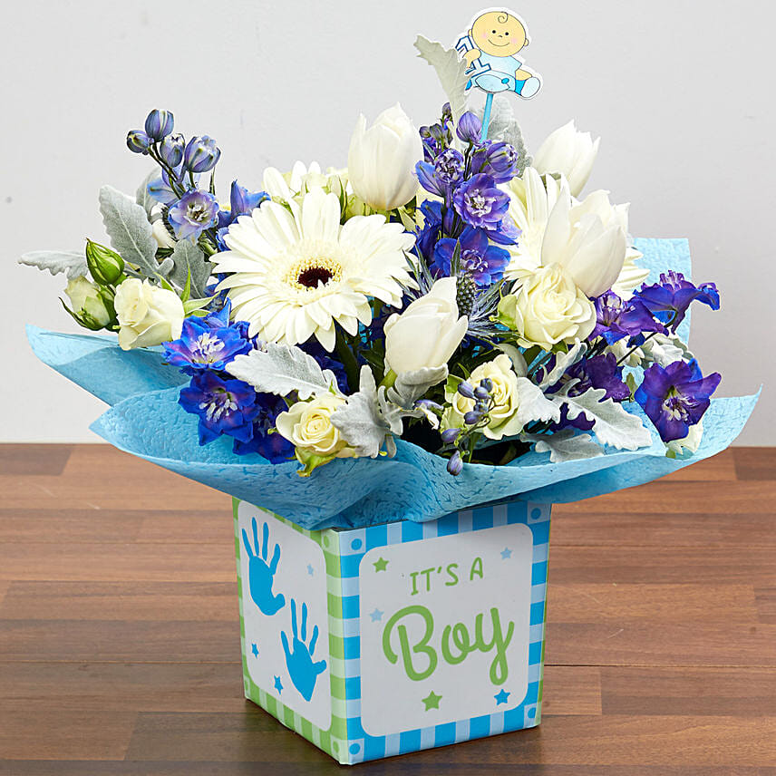 Its A Boy Flower Vase: Bouquet of White Flowers