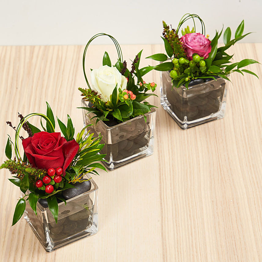 Set Of 3 Flower Vase Arrangements: Rose Bouquet For Birthday
