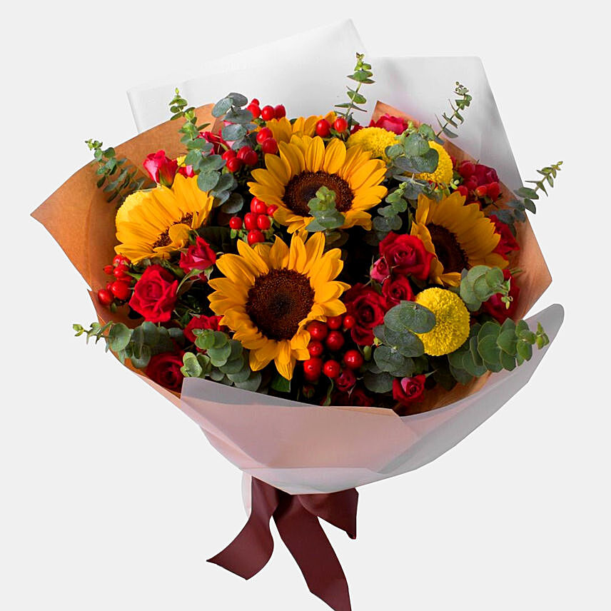 Yellow and Red Floral Energy Bouquet: Spring Blooms