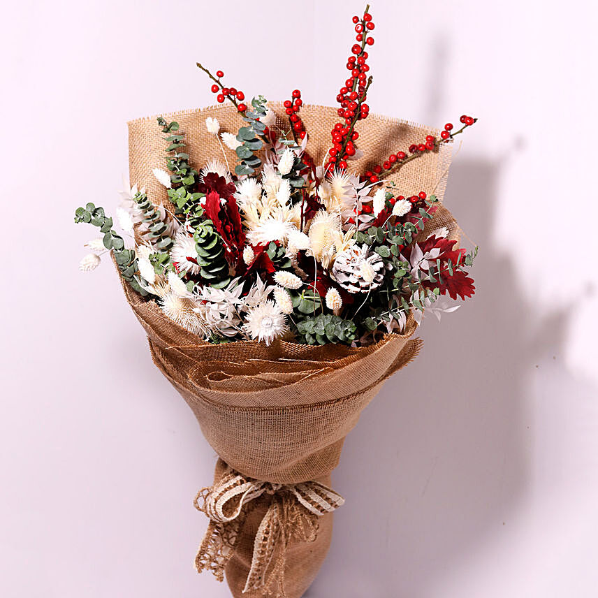 Mixed Flowers Jute Wrapped: Christmas Gifts for Girlfriend