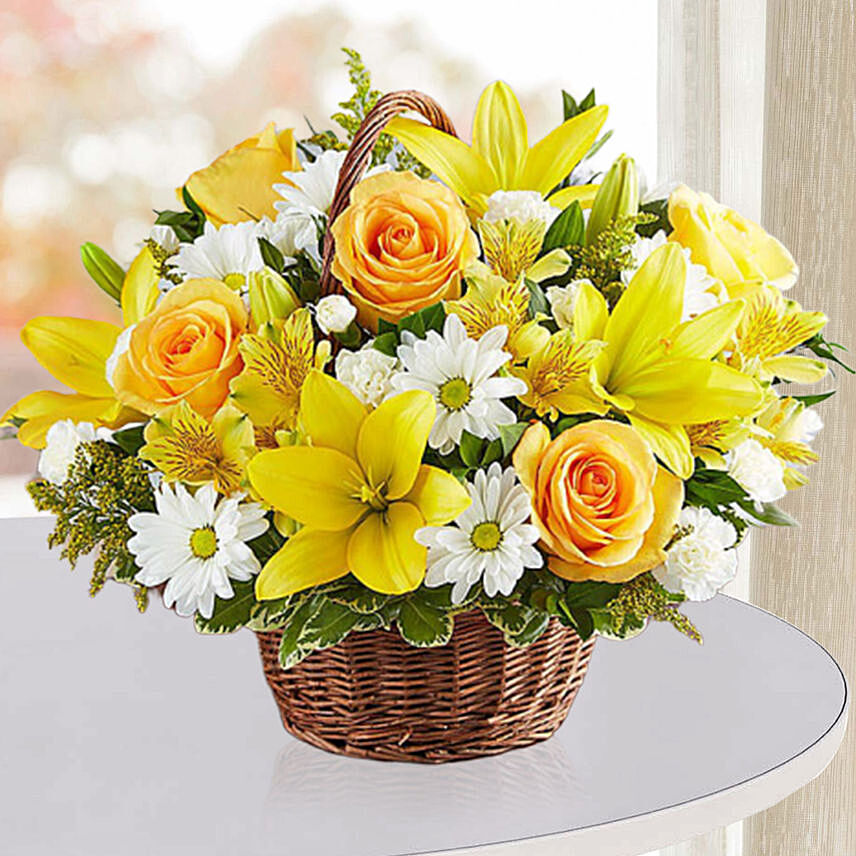 Sunshine Flower Basket: Lily Flowers