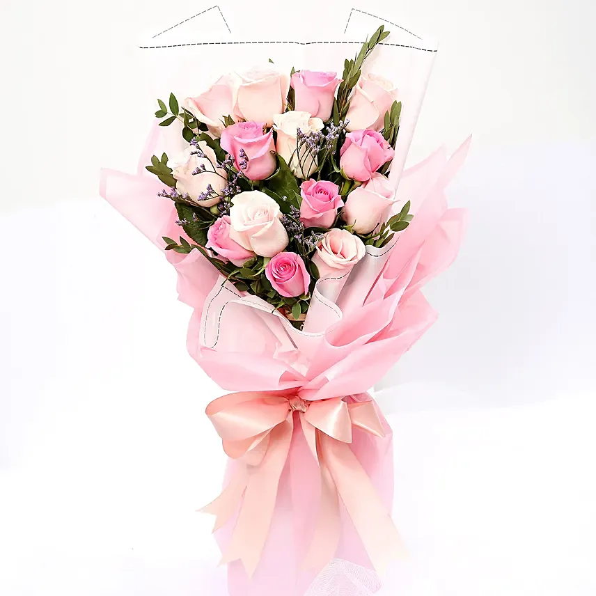 Dreamy Mixed Roses Bouquet: Pink Flower Bouquet