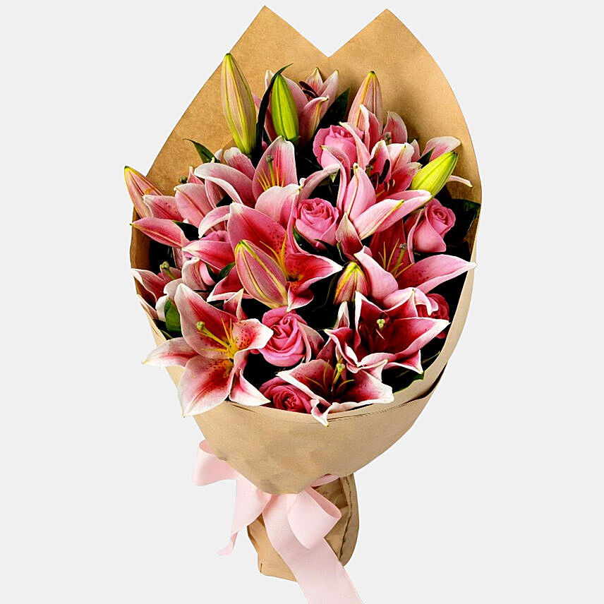 Pink Passion Lilies Bouquet: Lily Flowers