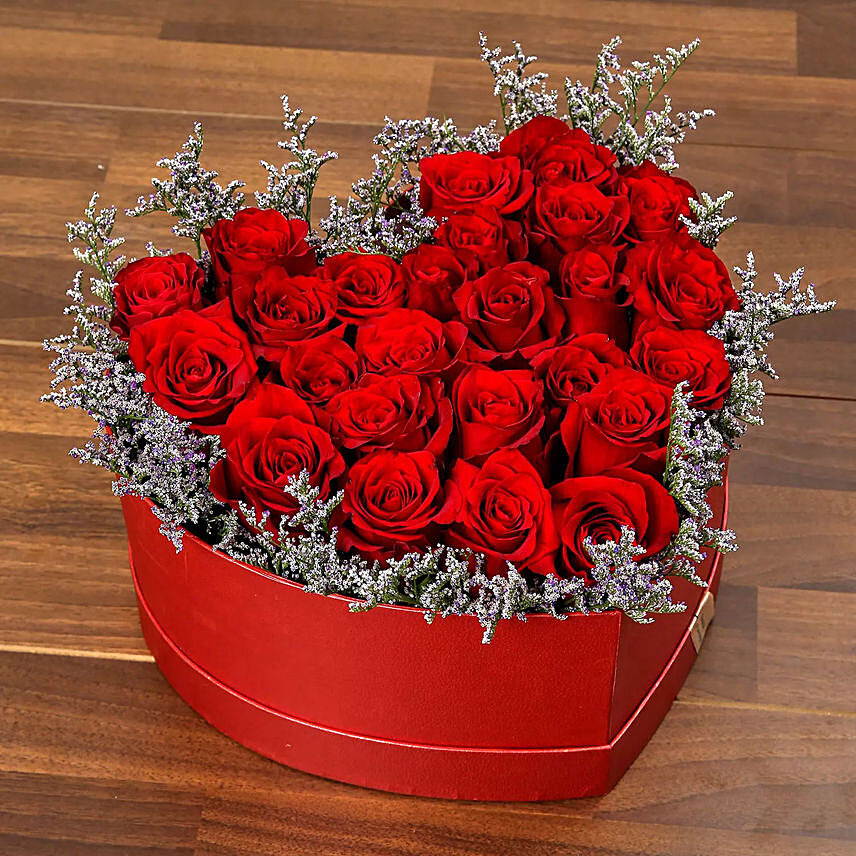 Red Roses in Heart Shape Box: Engagement Flowers in Singapore
