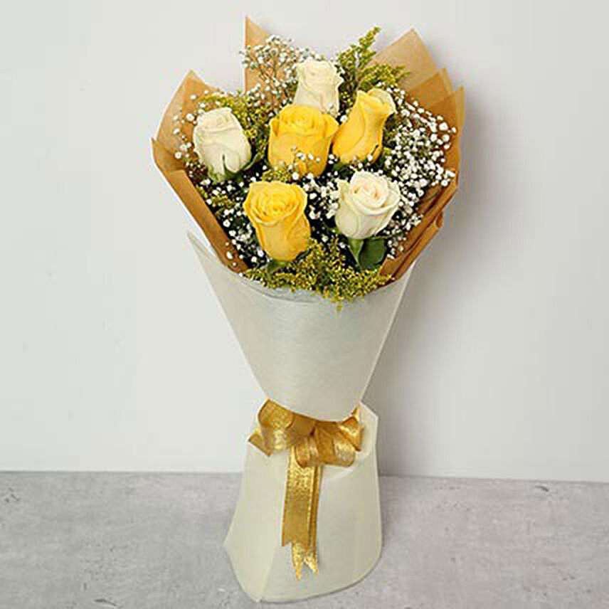 White and Yellow Roses Bouquet: Clementi Florist