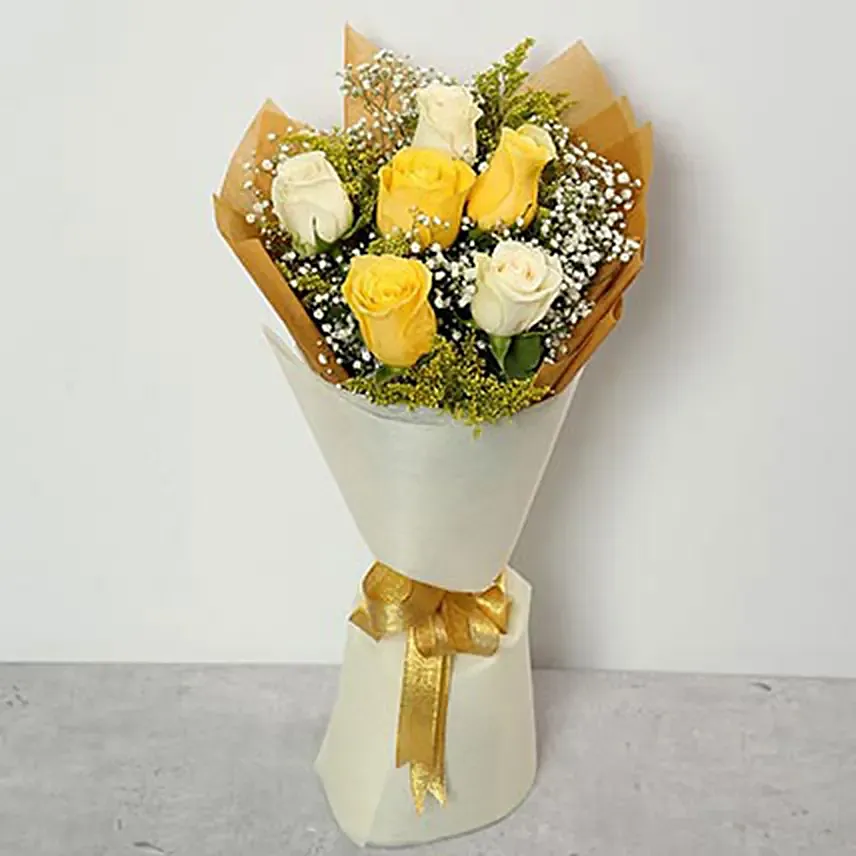 White and Yellow Roses Bouquet: Retirement Flowers in Singapore