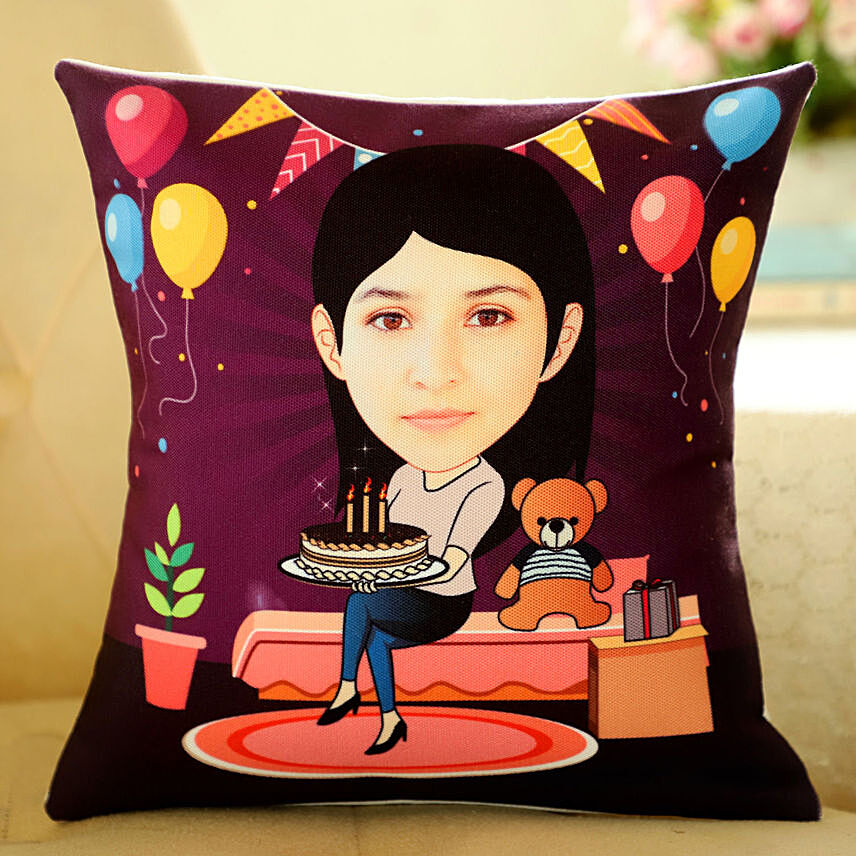 Personalised Birthday Caricature Cushion: Personalised Gifts for Her