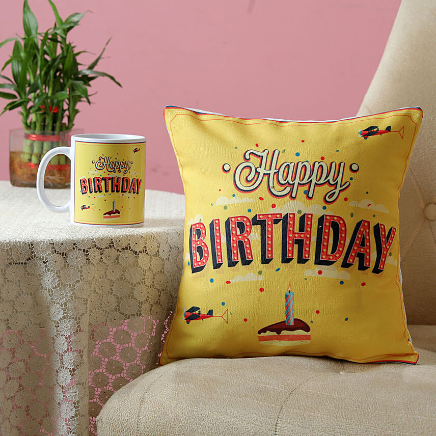 Printed Birthday Mug & Cushion Combo: Customized Cushions