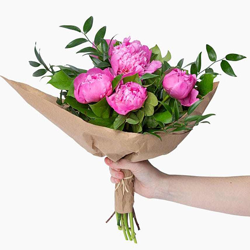 Elegant Pink Peonies Bouquet: Hand Bouquet Singapore