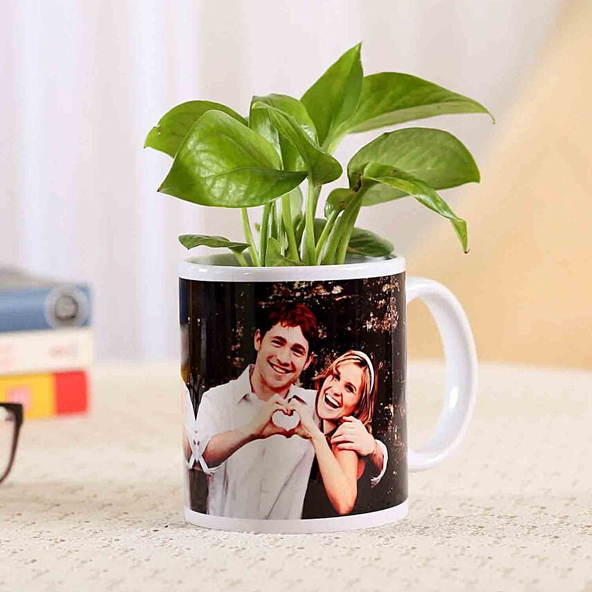 Picture Mug Money Plant Combo: Personalised B'day Gift Ideas