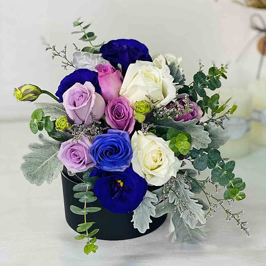 Box Of Mixed Roses: Blue Flowers