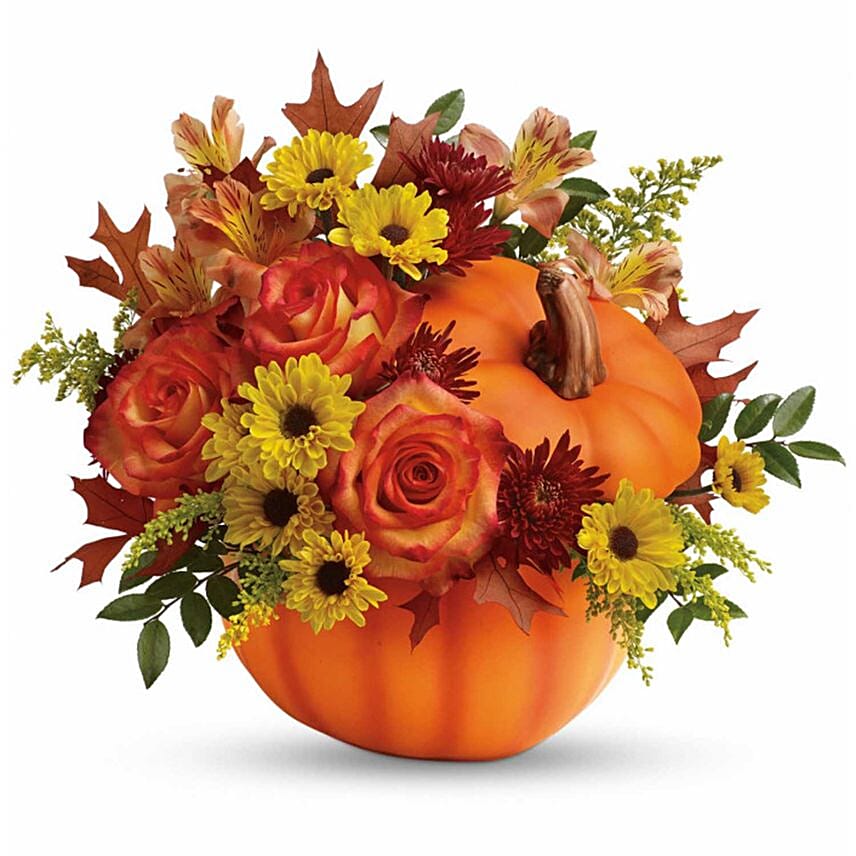 Floral Bliss Arrangment in Pumpkin: Thanksgiving Gifts