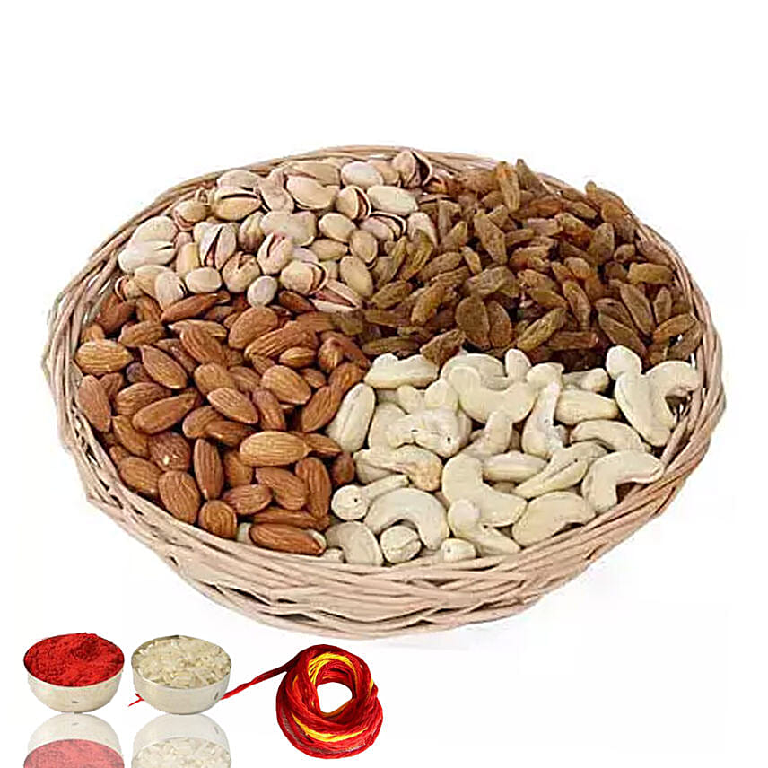 One Kg Dry Fruits Basket With Moli & Roli Chawal For Bhaidooj: Dry Fruits 