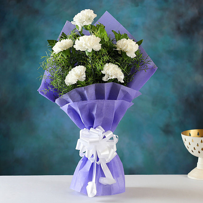 Heavenly White Carnations Bunch: Hand Bouquets