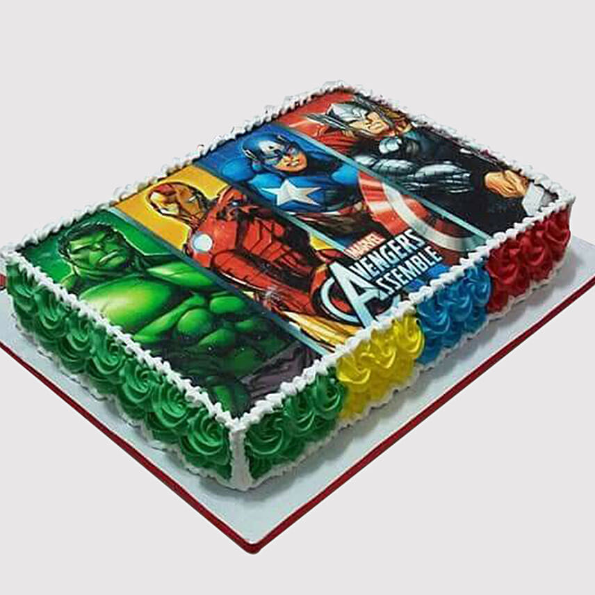 Avengers Superheroes Photo Truffle Cake: Marvel Avengers Theme Cakes