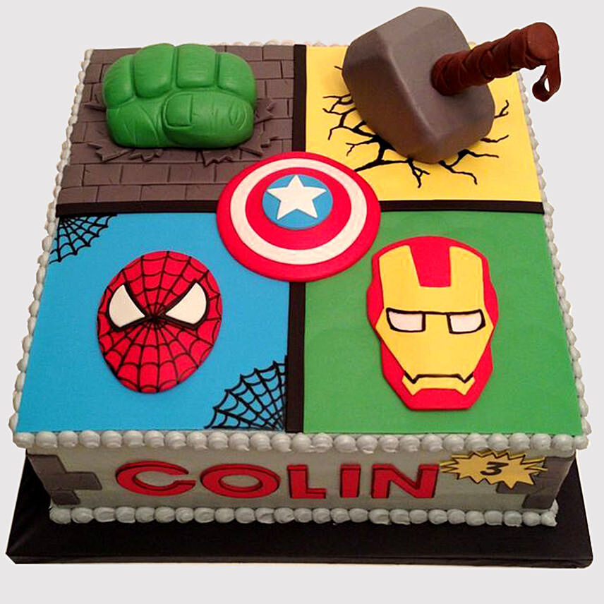 Four Blocks Avengers Cake: Marvel Avengers Theme Cakes