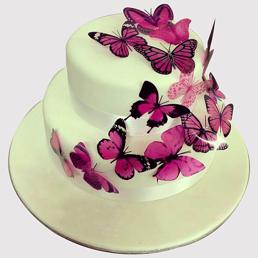 Pink Butterfly 2 Tier Cake: Tier Cakes