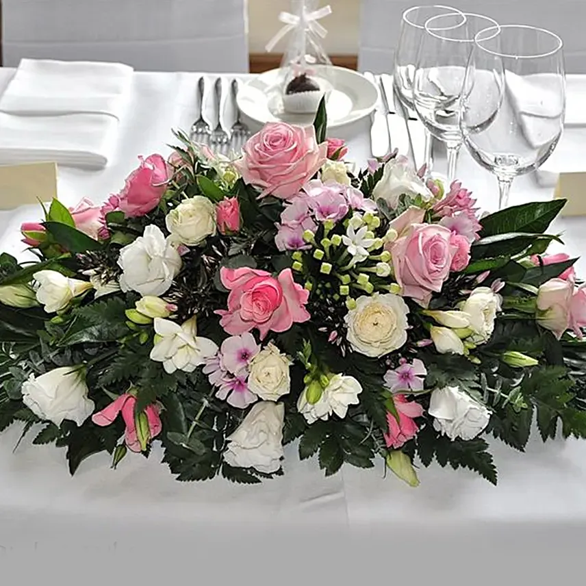 White & Pink Rose Table Arrangement: Table Flowers