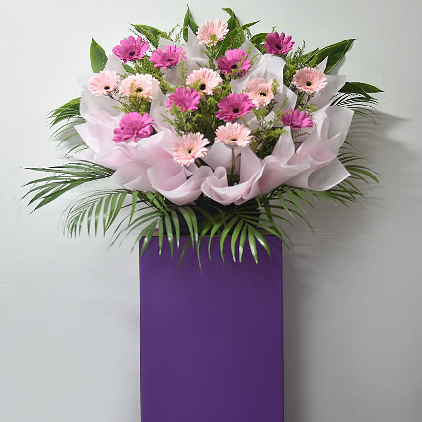 Light N Dark Pink Gerberas Flower Stand: Gerbera Bouquet