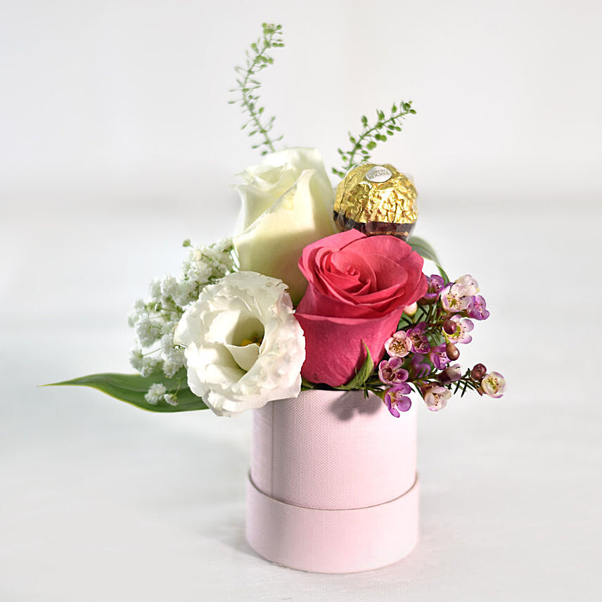Pink Roses With Rocher: Midnight Delivery Gifts