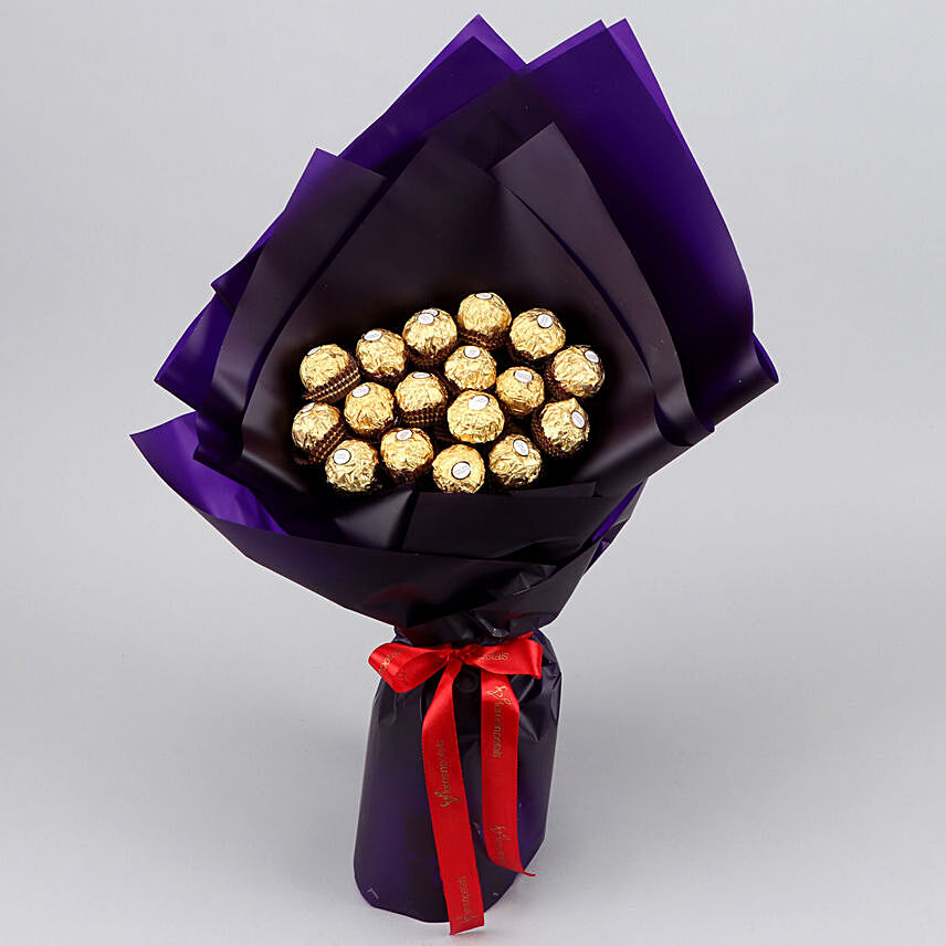 Elegant Blue Ferrero Rocher Bouquet: Chocolates for Birthday