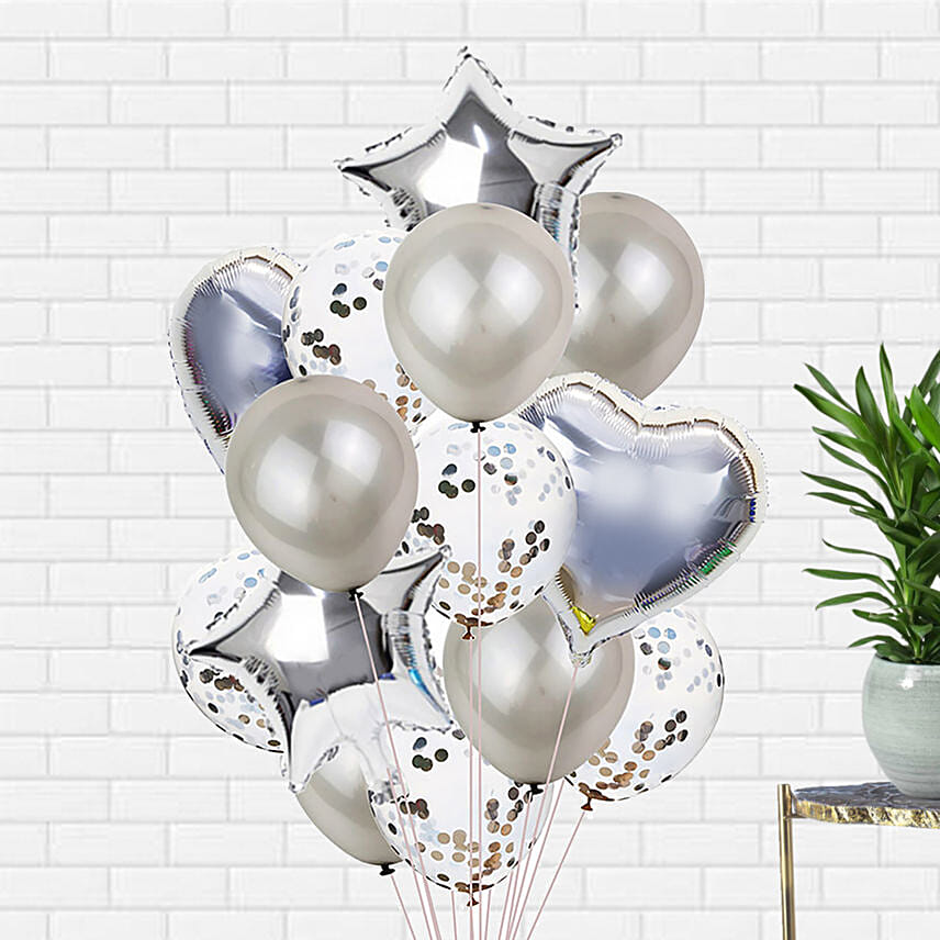 Bouquet of 12 Silver Latex and Foil Balloon: Balloons Delivery Singapore