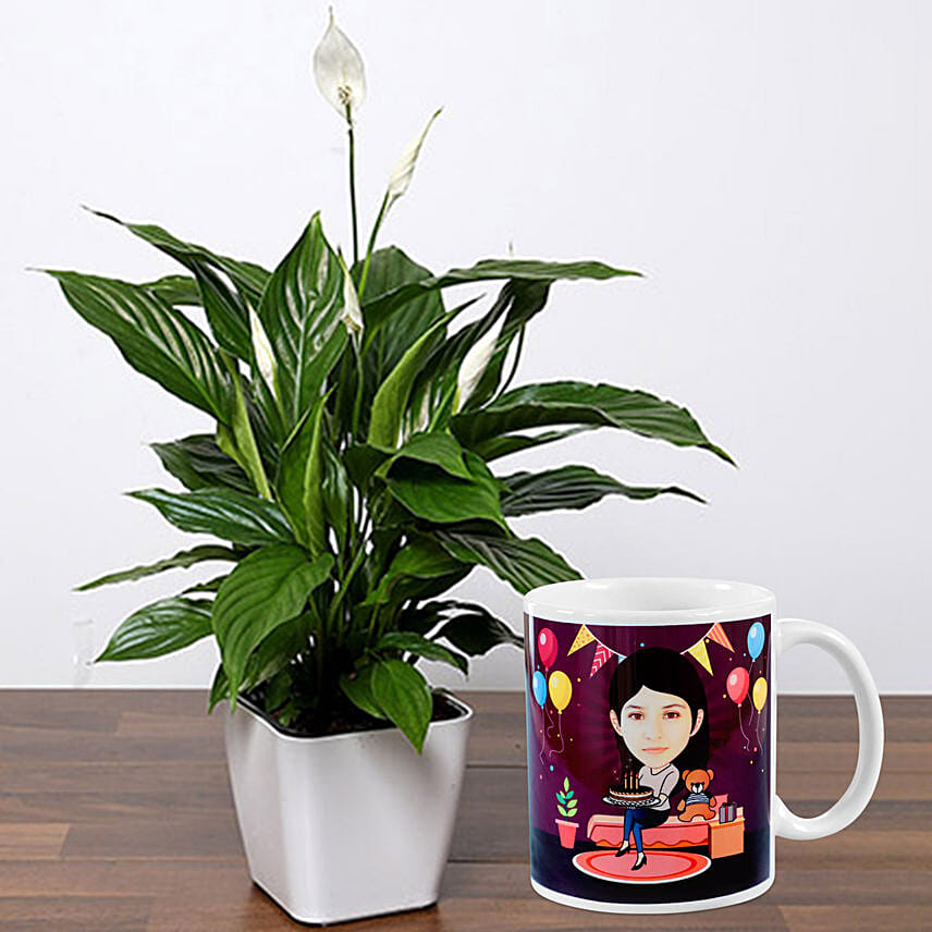 Lily Plant With Birthday Caricature Mug: Personalised Gifts for Him