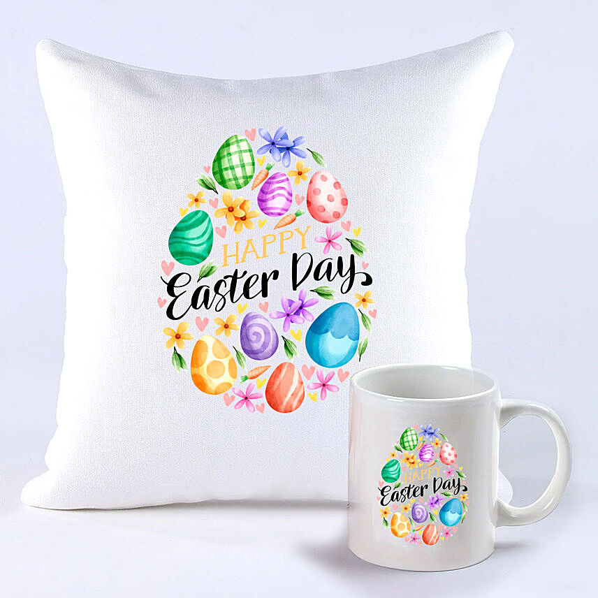 Easter Day Cushion And Mug Combo: Personalised Combo Gifts