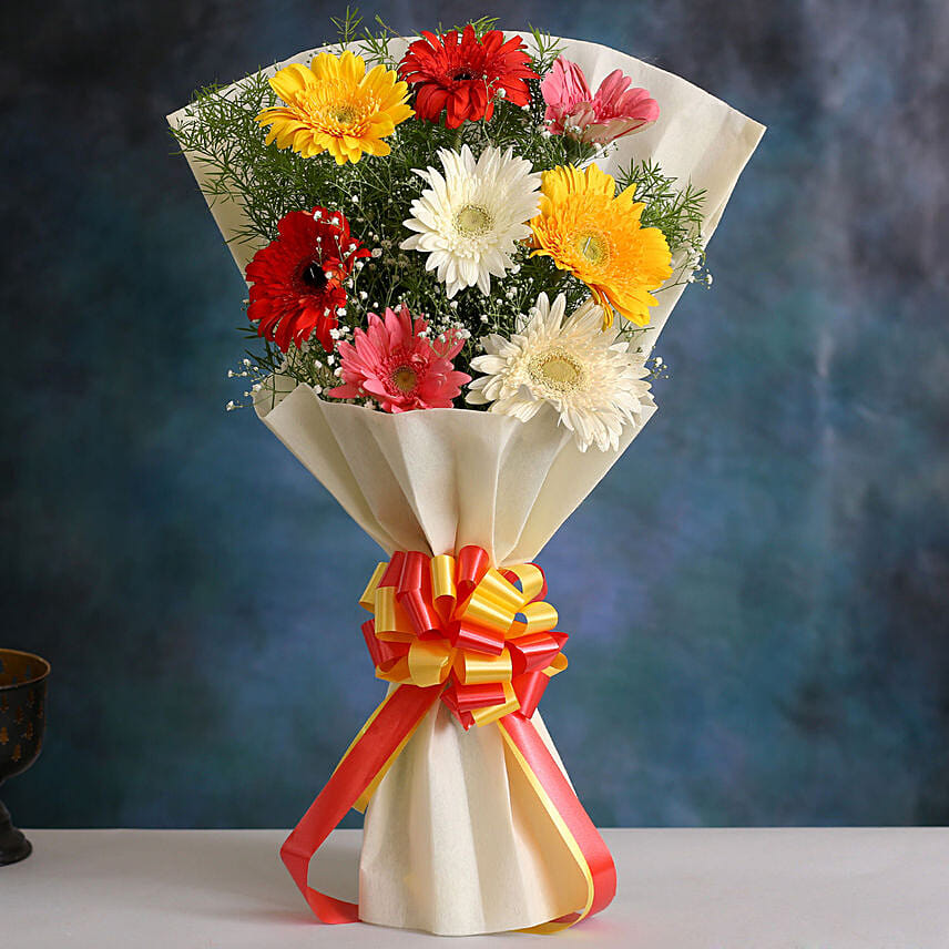 Mixed Brilliance Gerbera Blossoms: Gerbera Bouquet