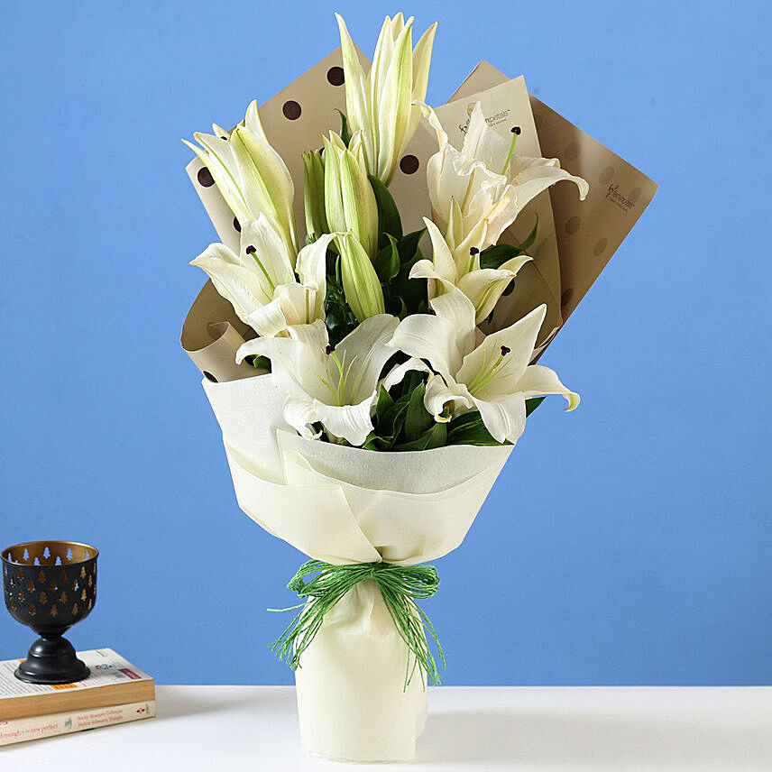 Bright White Oriental Lilies Bouquet: Lily Flowers