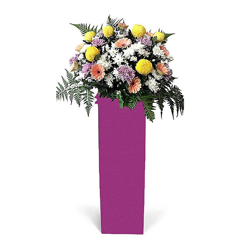 Premium Mixed Flowers With Pink Stand: Beautiful Yellow Flowers