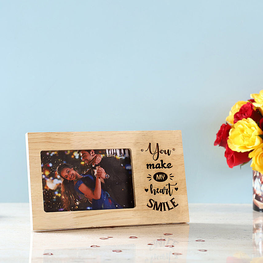 Make My Heart Smile Engraved Wooden Frame: Gift Ideas For Wife