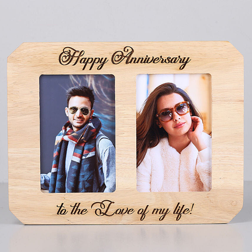 Personalised Happy Anniversary Wooden Photo Frame: Engraved Pens