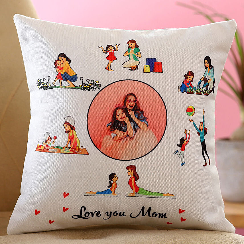 Love You Mom Personalised White Cushion: Customized Mother's Day Gift