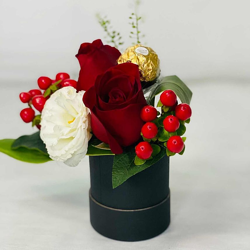 Red Roses With Rocher: Rose Day Gifts