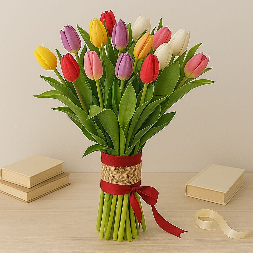 25 Vibrant Tulips Bunch: Gift Ideas For Sister