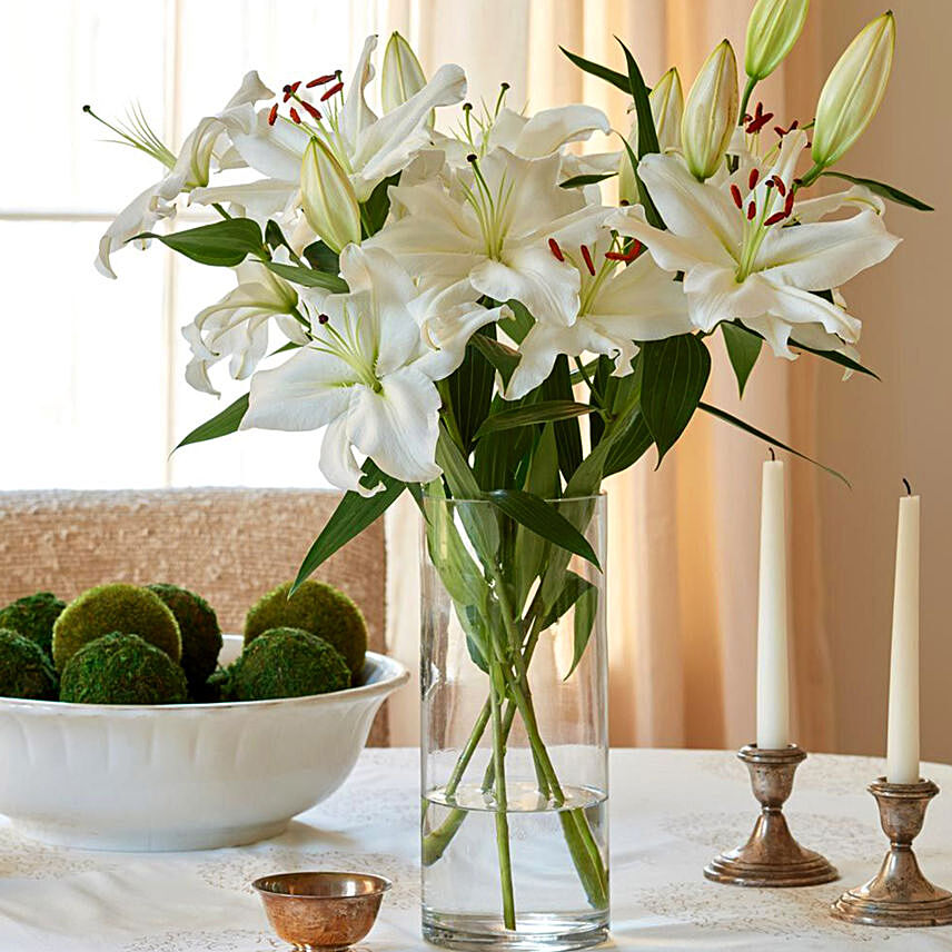 Happiness With Sweet Lilies Arrangement: White Flowers Bouquet