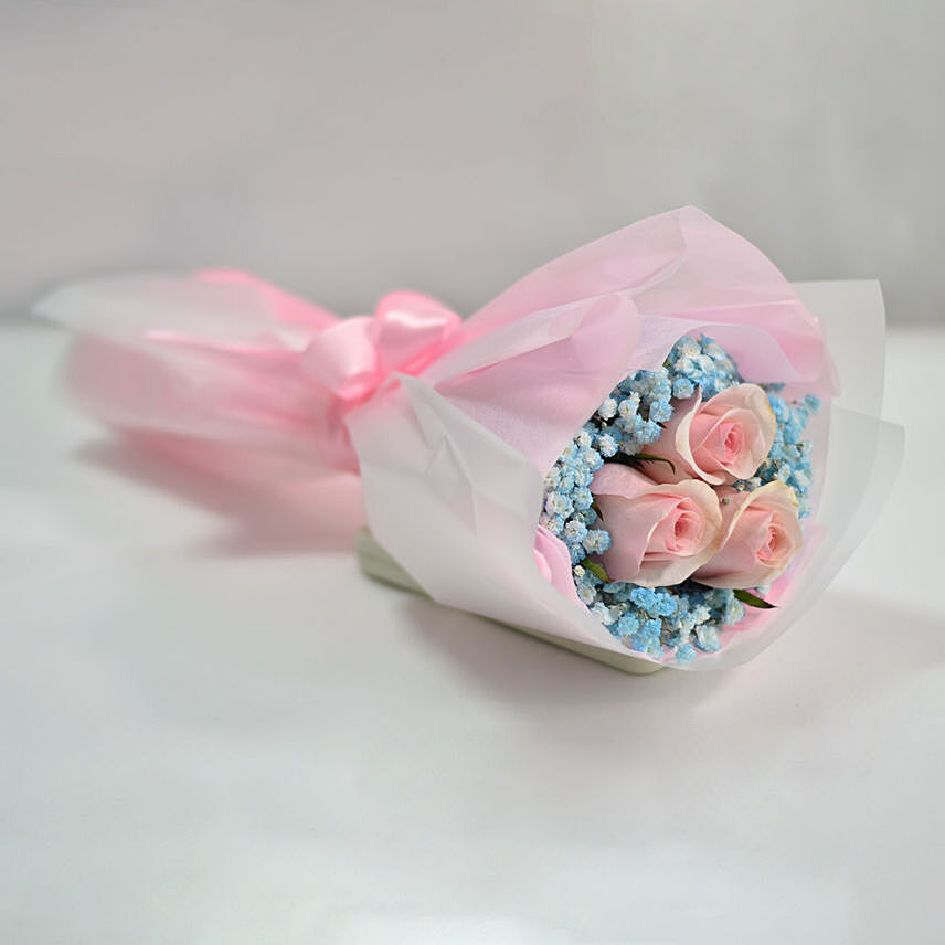 Lovely Pink Rose Baby Breath Bunch: Gifts for New Born