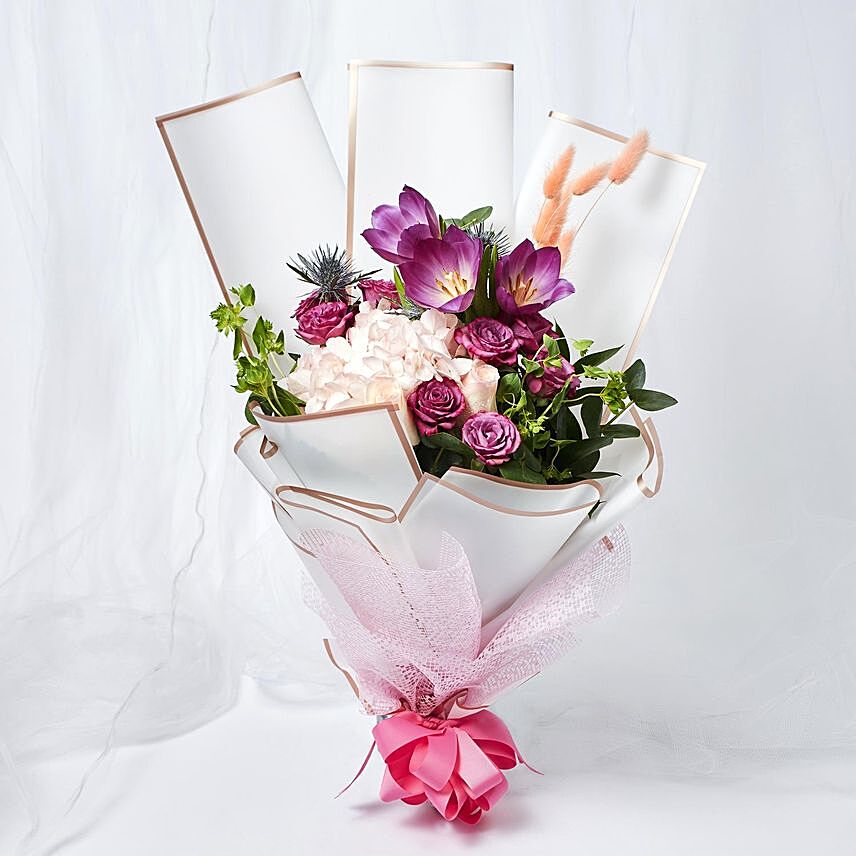 Refreshing Mixed Flowers Wrapped Bunch: Housewarming Gifts Singapore
