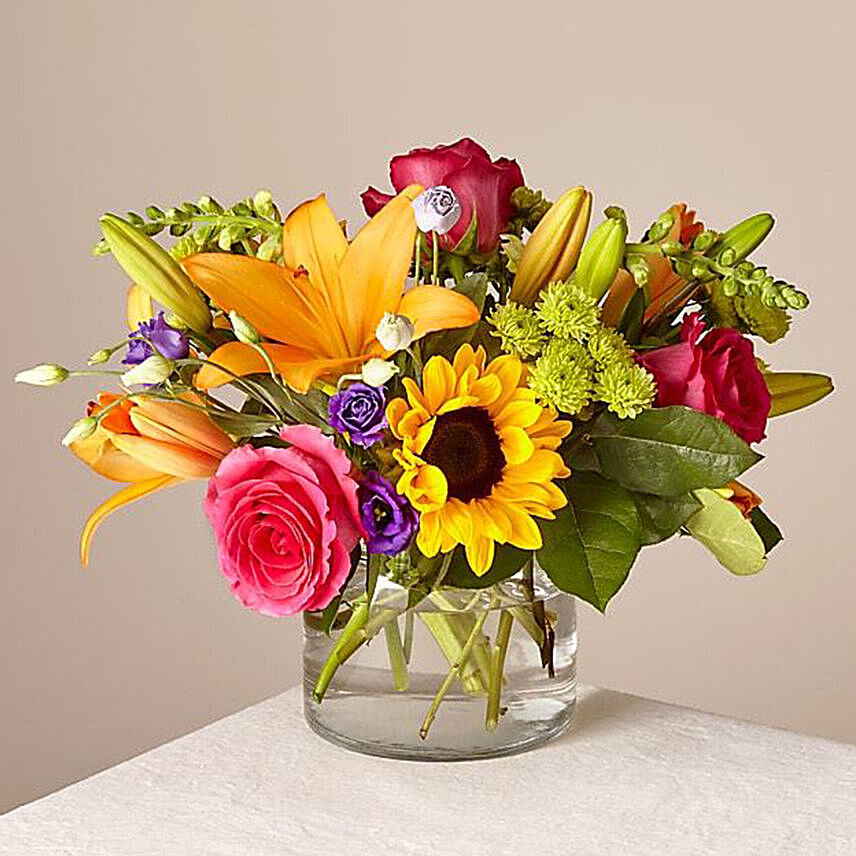 Heavenly Mixed Flowers Glass Vase: Raya Flower Arrangements
