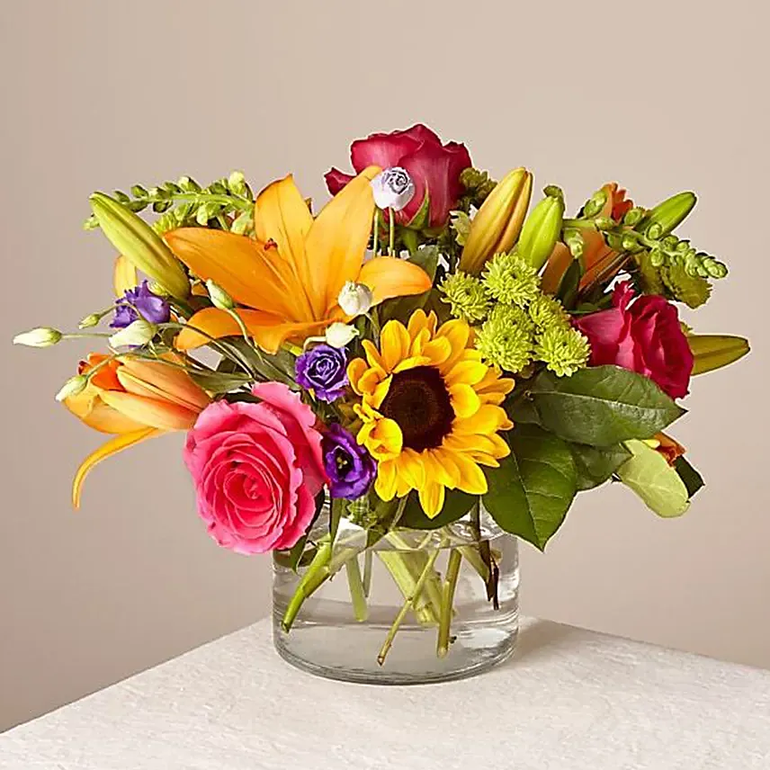 Heavenly Mixed Flowers Glass Vase: Bestseller Gifts